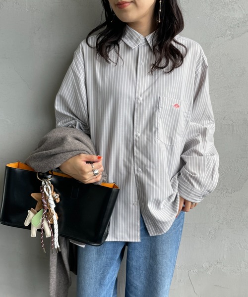 DANTON（ダントン）の「[DANTON/ダントン] ドットボタン レギュラーカラー ロングスリーブシャツ(ストライプ)（シャツ/ブラウス・レディース・グレー/グリーン・36/38）」の5枚目の写真