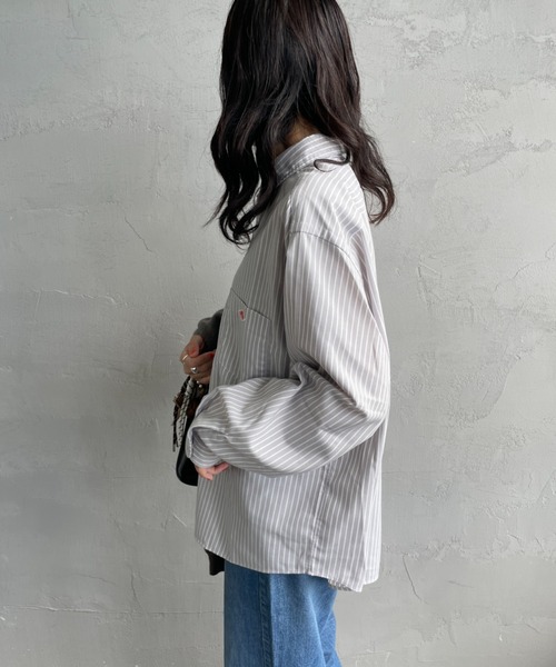 DANTON（ダントン）の「[DANTON/ダントン] ドットボタン レギュラーカラー ロングスリーブシャツ(ストライプ)（シャツ/ブラウス・レディース・グレー/グリーン・36/38）」の4枚目の写真