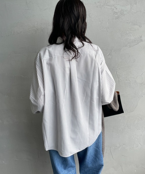 DANTON（ダントン）の「[DANTON/ダントン] ドットボタン レギュラーカラー ロングスリーブシャツ(ストライプ)（シャツ/ブラウス・レディース・グレー/グリーン・36/38）」の3枚目の写真
