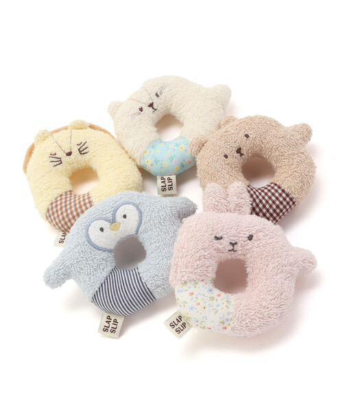 SLAP SLIP BABY（スラップスリップベビー）の「【お揃い】アニマルクマウサギペンギンライオンネコモチーフドーナツ型ラトルベビー（その他ベビー用品・キッズ・ブルー/オフホワイト/イエロー/ベージュ/ピンク・FREE）」の19枚目の写真