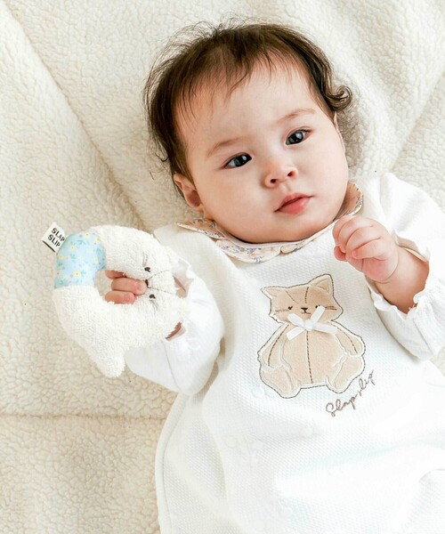 SLAP SLIP BABY（スラップスリップベビー）の「【お揃い】アニマルクマウサギペンギンライオンネコモチーフドーナツ型ラトルベビー（その他ベビー用品・キッズ・ブルー/オフホワイト/イエロー/ベージュ/ピンク・FREE）」の2枚目の写真