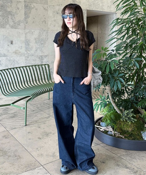 sedacle girl(セダクルガール)の「ドット柄ネックリボントップス(Tシャツ/カットソー・レディース・ブラック/オフホワイト・SMALL/MEDIUM)」の7枚目の写真