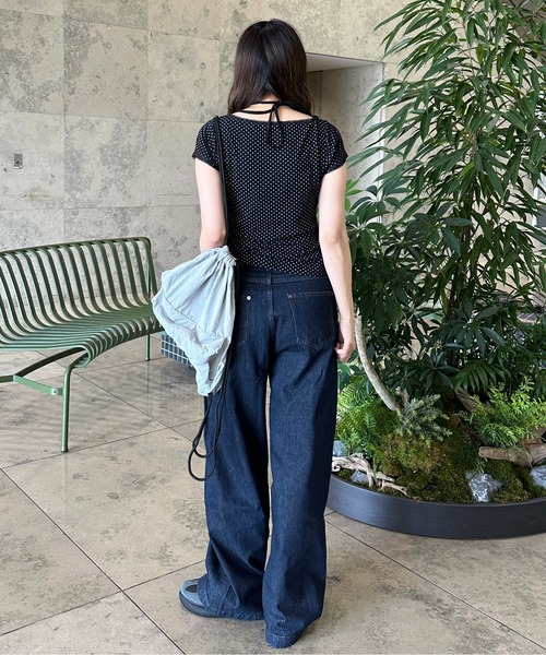 sedacle girl(セダクルガール)の「ドット柄ネックリボントップス(Tシャツ/カットソー・レディース・ブラック/オフホワイト・SMALL/MEDIUM)」の5枚目の写真