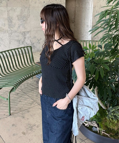 sedacle girl(セダクルガール)の「ドット柄ネックリボントップス(Tシャツ/カットソー・レディース・ブラック/オフホワイト・SMALL/MEDIUM)」の9枚目の写真