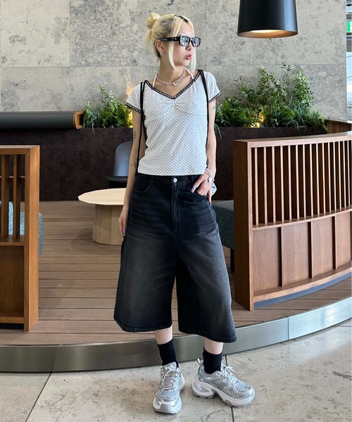 sedacle girl(セダクルガール)の「ドット柄ネックリボントップス(Tシャツ/カットソー・レディース・ブラック/オフホワイト・SMALL/MEDIUM)」の14枚目の写真