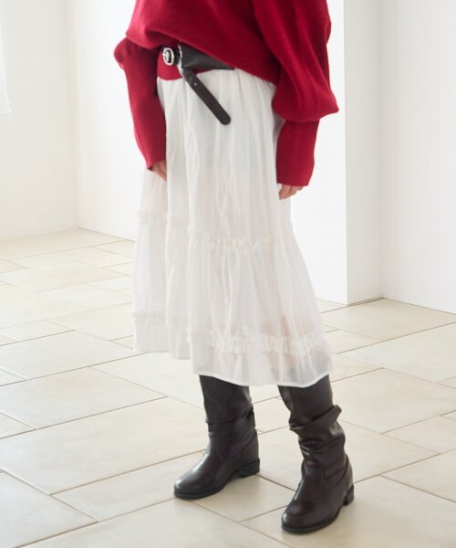 Kastane(カスタネ)の「【新色追加/チェック&無地】フリルミドルスカート(スカート・レディース・ベージュ/ブラック/オフホワイト・FREE)」の5枚目の写真