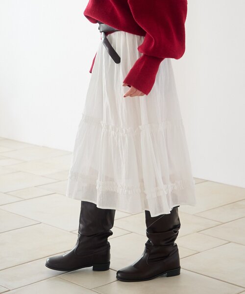 Kastane(カスタネ)の「【新色追加/チェック&無地】フリルミドルスカート(スカート・レディース・ベージュ/ブラック/オフホワイト・FREE)」の6枚目の写真