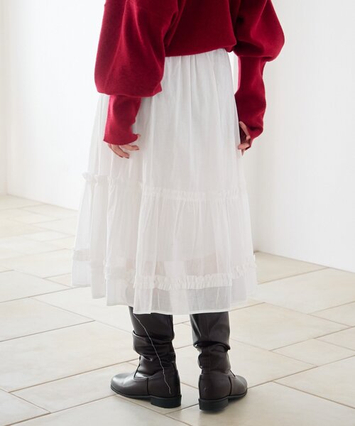 Kastane(カスタネ)の「【新色追加/チェック&無地】フリルミドルスカート(スカート・レディース・ベージュ/ブラック/オフホワイト・FREE)」の7枚目の写真