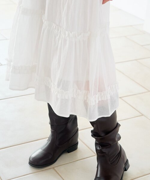 Kastane(カスタネ)の「【新色追加/チェック&無地】フリルミドルスカート(スカート・レディース・ベージュ/ブラック/オフホワイト・FREE)」の8枚目の写真