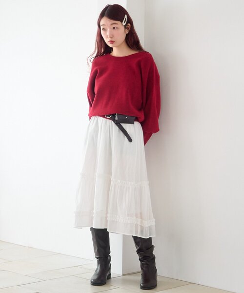 Kastane(カスタネ)の「【新色追加/チェック&無地】フリルミドルスカート(スカート・レディース・ベージュ/ブラック/オフホワイト・FREE)」の9枚目の写真