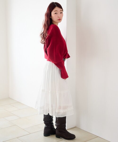 Kastane(カスタネ)の「【新色追加/チェック&無地】フリルミドルスカート(スカート・レディース・ベージュ/ブラック/オフホワイト・FREE)」の10枚目の写真