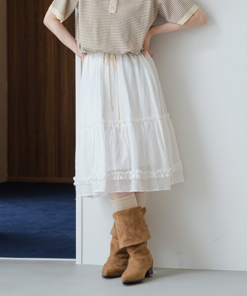 Kastane(カスタネ)の「【新色追加/チェック&無地】フリルミドルスカート(スカート・レディース・ベージュ/ブラック/オフホワイト・FREE)」の12枚目の写真