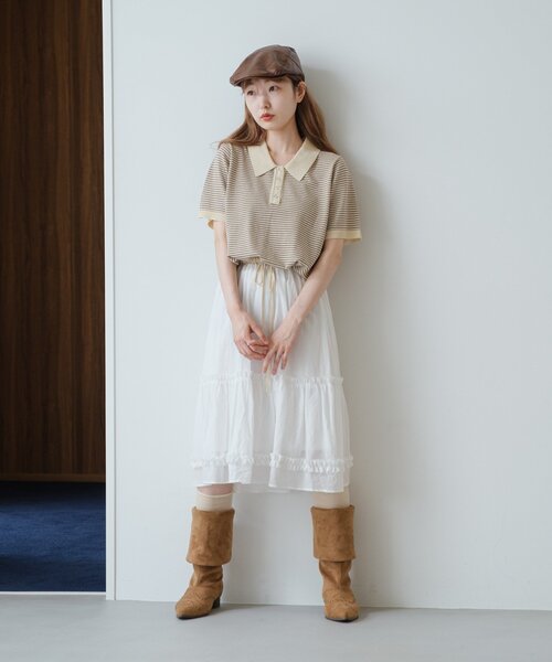 Kastane(カスタネ)の「【新色追加/チェック&無地】フリルミドルスカート(スカート・レディース・ベージュ/ブラック/オフホワイト・FREE)」の13枚目の写真