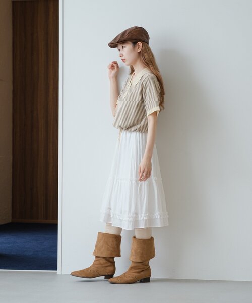 Kastane(カスタネ)の「【新色追加/チェック&無地】フリルミドルスカート(スカート・レディース・ベージュ/ブラック/オフホワイト・FREE)」の14枚目の写真