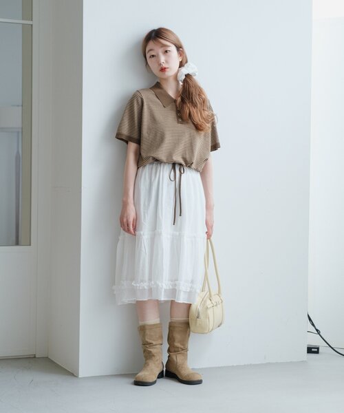 Kastane(カスタネ)の「【新色追加/チェック&無地】フリルミドルスカート(スカート・レディース・ベージュ/ブラック/オフホワイト・FREE)」の16枚目の写真