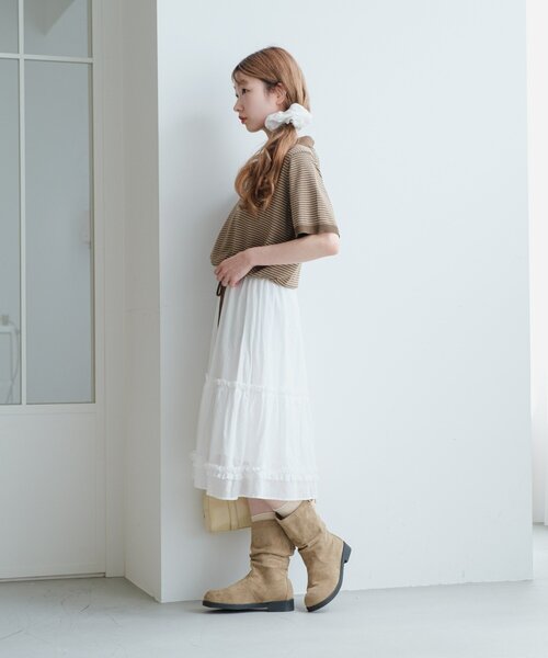 Kastane(カスタネ)の「【新色追加/チェック&無地】フリルミドルスカート(スカート・レディース・ベージュ/ブラック/オフホワイト・FREE)」の18枚目の写真