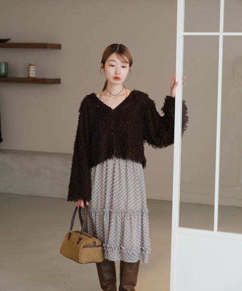 新色追加/チェック&無地】フリルミドルスカート（スカート