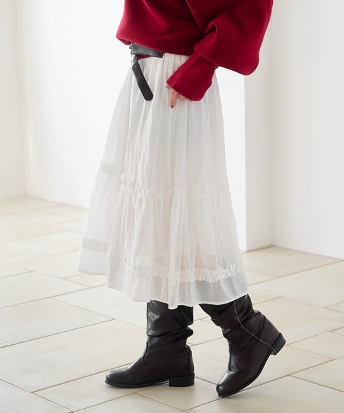 Kastane(カスタネ)の「【新色追加/チェック&無地】フリルミドルスカート(スカート・レディース・ベージュ/ブラック/オフホワイト・FREE)」の1枚目の写真