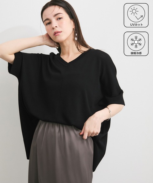 le cercle ADAM ET ROPE'(ルセルクルアダムエロペ)の「【UVケア/接触冷感】前後2WAYポンチョプルオーバー(Tシャツ/カットソー・レディース・ブラック/ライトグレー/ブラウン/ネイビー・FREE)」の2枚目の写真