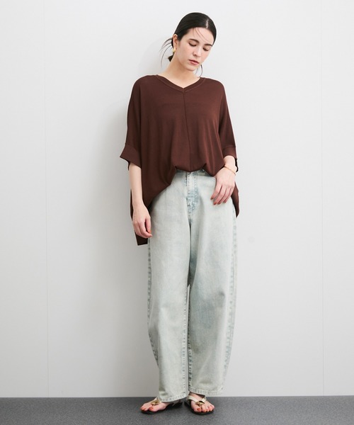 le cercle ADAM ET ROPE'(ルセルクルアダムエロペ)の「【UVケア/接触冷感】前後2WAYポンチョプルオーバー(Tシャツ/カットソー・レディース・ブラック/ライトグレー/ブラウン/ネイビー・FREE)」の13枚目の写真