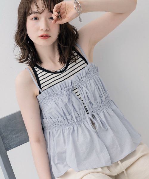 RETRO GIRL(レトロガール)の「2WAYキャミフリルビスチェ(シャツ/ブラウス・レディース・ホワイト/ブラック系その他/ライトグレー・FREE)」の21枚目の写真