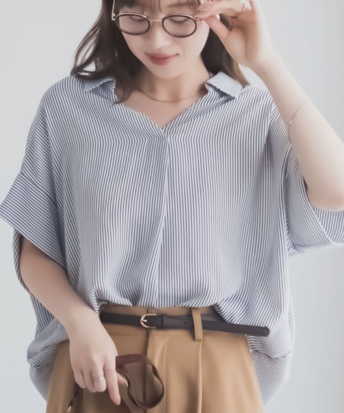 NAVY（ネイビー）の「nAvy スキッパーブラウス（シャツ/ブラウス・レディース・ブラック/グレー/ホワイト/ネイビー・M/L）」の4枚目の写真