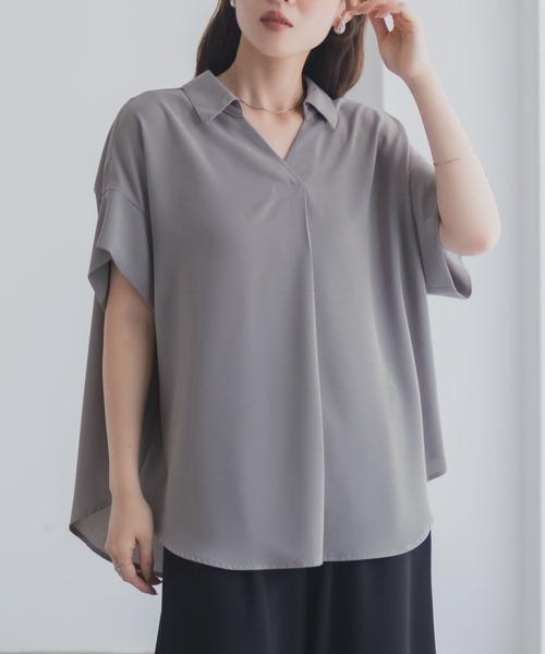 NAVY（ネイビー）の「nAvy スキッパーブラウス（シャツ/ブラウス・レディース・ブラック/グレー/ホワイト/ネイビー・M/L）」の3枚目の写真