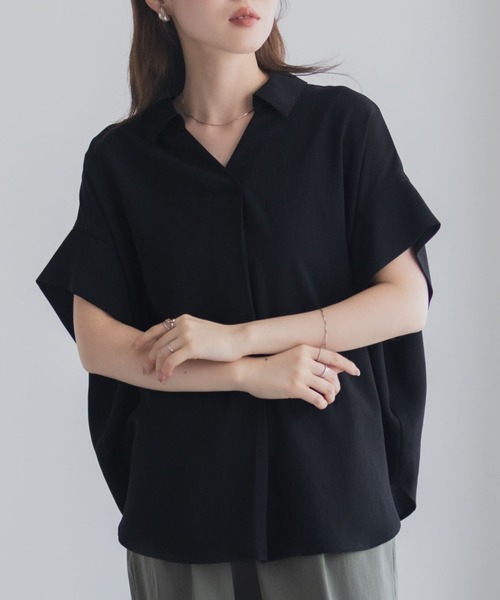 NAVY（ネイビー）の「nAvy スキッパーブラウス（シャツ/ブラウス・レディース・ブラック/グレー/ホワイト/ネイビー・M/L）」の2枚目の写真