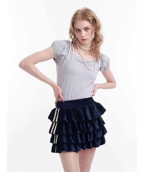 jouetie(ジュエティ)の「2WAYオフショルレースドッキングリボントップス(Tシャツ/カットソー・レディース・ブラック/グレー/ブルー・MEDIUM)」の5枚目の写真