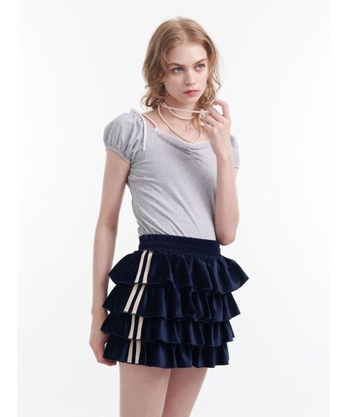 jouetie(ジュエティ)の「2WAYオフショルレースドッキングリボントップス(Tシャツ/カットソー・レディース・ブラック/グレー/ブルー・MEDIUM)」の6枚目の写真