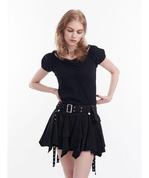 jouetie(ジュエティ)の「2WAYオフショルレースドッキングリボントップス(Tシャツ/カットソー・レディース・ブラック/グレー/ブルー・MEDIUM)」の12枚目の写真