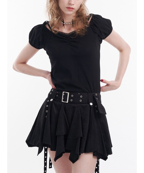 jouetie(ジュエティ)の「2WAYオフショルレースドッキングリボントップス(Tシャツ/カットソー・レディース・ブラック/グレー/ブルー・MEDIUM)」の1枚目の写真