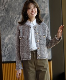 23区（ニジュウサンク）の「ツイード ニット ジャケット（ノーカラージャケット）」