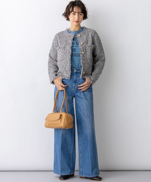 23区(ニジュウサンク)の「ツイード ニット ジャケット(ノーカラージャケット・レディース・アイボリー系3/ブルー系3/オレンジ系3/ライトグレー系/スカイブルー系/ピンク系・38/40)」の9枚目の写真