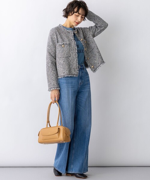 23区(ニジュウサンク)の「ツイード ニット ジャケット(ノーカラージャケット・レディース・アイボリー系3/ブルー系3/オレンジ系3/ライトグレー系/スカイブルー系/ピンク系・38/40)」の10枚目の写真