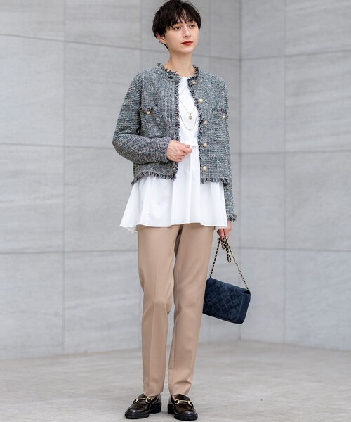 23区(ニジュウサンク)の「ツイード ニット ジャケット(ノーカラージャケット・レディース・アイボリー系3/ブルー系3/オレンジ系3/ライトグレー系/スカイブルー系/ピンク系・38/40)」の12枚目の写真