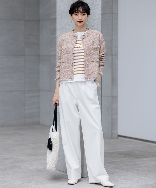 23区(ニジュウサンク)の「ツイード ニット ジャケット(ノーカラージャケット・レディース・アイボリー系3/ブルー系3/オレンジ系3/ライトグレー系/スカイブルー系/ピンク系・38/40)」の16枚目の写真