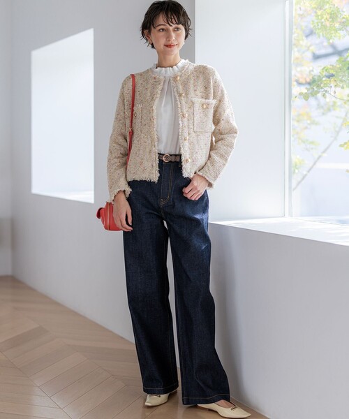 23区(ニジュウサンク)の「ツイード ニット ジャケット(ノーカラージャケット・レディース・アイボリー系3/ブルー系3/オレンジ系3/ライトグレー系/スカイブルー系/ピンク系・38/40)」の19枚目の写真