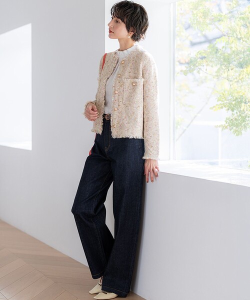 23区(ニジュウサンク)の「ツイード ニット ジャケット(ノーカラージャケット・レディース・アイボリー系3/ブルー系3/オレンジ系3/ライトグレー系/スカイブルー系/ピンク系・38/40)」の20枚目の写真