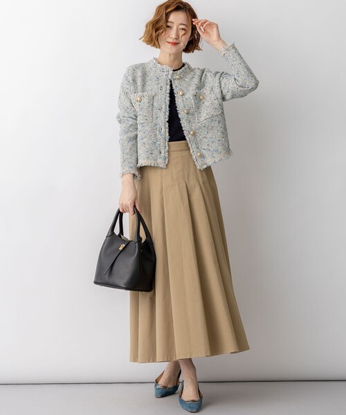 23区(ニジュウサンク)の「ツイード ニット ジャケット(ノーカラージャケット・レディース・アイボリー系3/ブルー系3/オレンジ系3/ライトグレー系/スカイブルー系/ピンク系・38/40)」の21枚目の写真