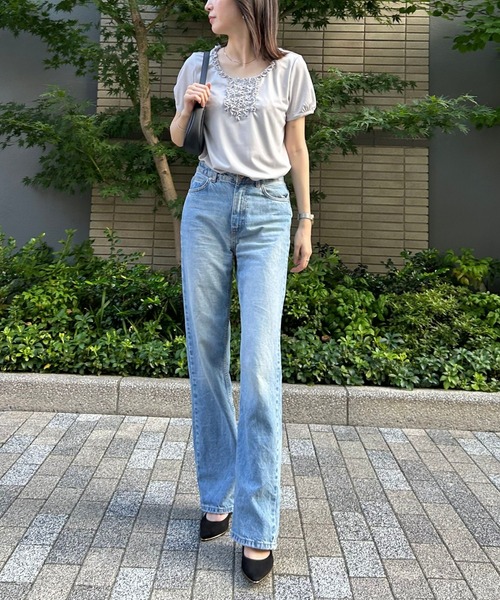 etre pret（エトレプレ）の「胸元フリル半袖ニット（Tシャツ/カットソー・レディース・グレー/ブラック・5号/7号/9号/11号/13号）」の9枚目の写真