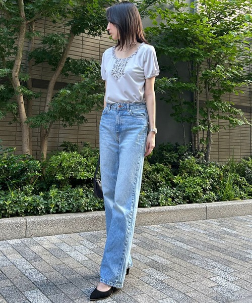 etre pret（エトレプレ）の「胸元フリル半袖ニット（Tシャツ/カットソー・レディース・グレー/ブラック・5号/7号/9号/11号/13号）」の11枚目の写真