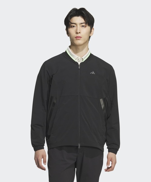 アディダスゴルフ：メンズ：Lサイズ：フルジップ撥水ジャケット：チャコール adidas ナイロンジャケット バックポケット付き 軽量 撥水
