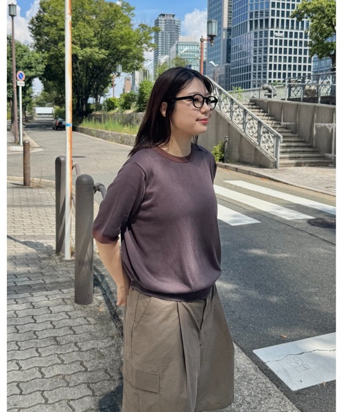 INTER FACTORY（インターファクトリー）の「あいり - Bicolor Knit Tee/バイカラーニットTシャツ（Tシャツ/カットソー・レディース・ブラウン/ネイビー・MEDIUM/SMALL）」の18枚目の写真