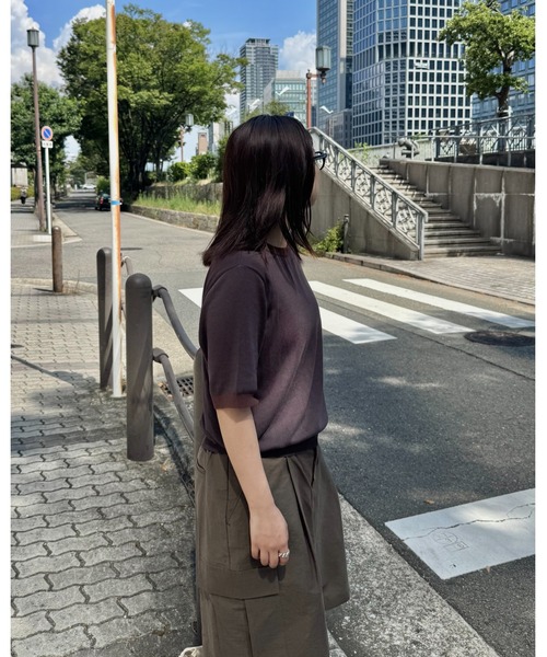 INTER FACTORY（インターファクトリー）の「あいり - Bicolor Knit Tee/バイカラーニットTシャツ（Tシャツ/カットソー・レディース・ブラウン/ネイビー・MEDIUM/SMALL）」の19枚目の写真