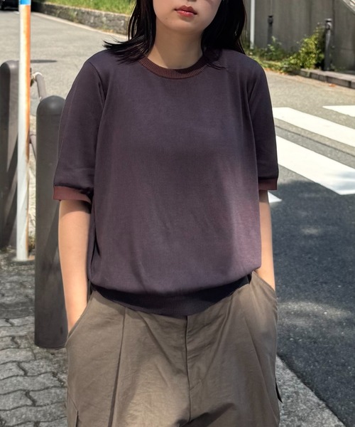 INTER FACTORY（インターファクトリー）の「あいり - Bicolor Knit Tee/バイカラーニットTシャツ（Tシャツ/カットソー・レディース・ブラウン/ネイビー・MEDIUM/SMALL）」の20枚目の写真