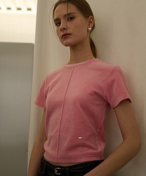 GENERAL IDEA(ジェネラルアイデア)の「GENERAL IDEA/ジェネラルアイディア velour pintuck half t-shirts Tシャツ(Tシャツ/カットソー・レディース・ブルー/ピンク・L/S)」の2枚目の写真