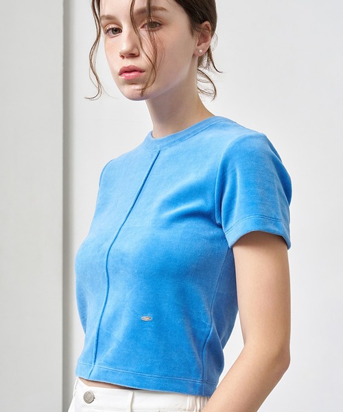 GENERAL IDEA(ジェネラルアイデア)の「GENERAL IDEA/ジェネラルアイディア velour pintuck half t-shirts Tシャツ(Tシャツ/カットソー・レディース・ブルー/ピンク・L/S)」の1枚目の写真