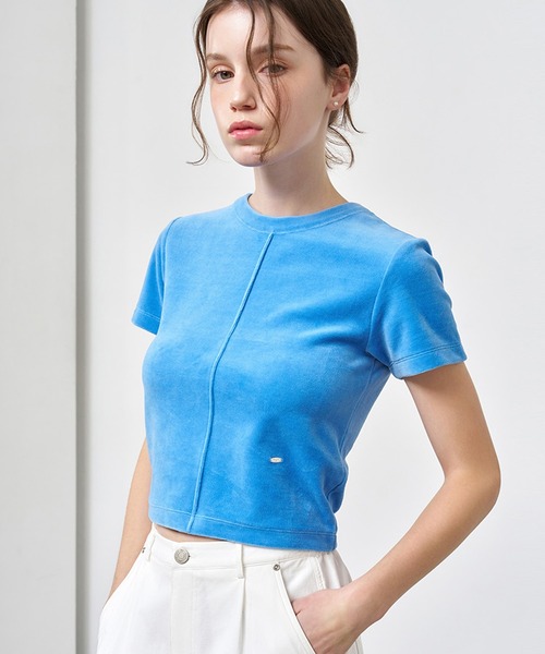 GENERAL IDEA(ジェネラルアイデア)の「GENERAL IDEA/ジェネラルアイディア velour pintuck half t-shirts Tシャツ(Tシャツ/カットソー・レディース・ブルー/ピンク・L/S)」の5枚目の写真