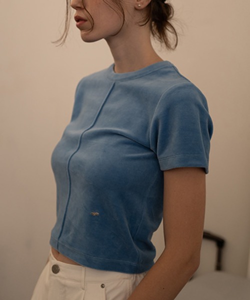 GENERAL IDEA(ジェネラルアイデア)の「GENERAL IDEA/ジェネラルアイディア velour pintuck half t-shirts Tシャツ(Tシャツ/カットソー・レディース・ブルー/ピンク・L/S)」の7枚目の写真